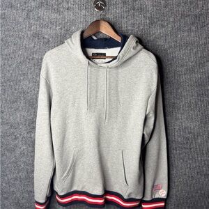 Original Use Light Gray Hooded Sweatshirt with Red & Navy Trim